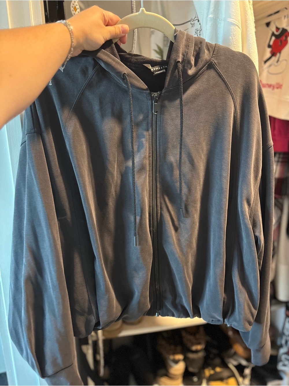 Athleta SeaSoft Bubble Hem Black Zip Hoodie